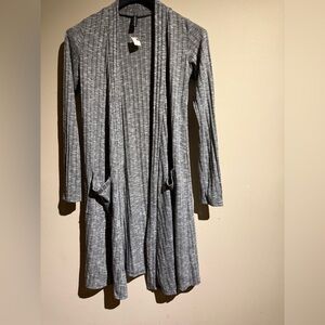 Gray Ribbed Open Front Cardigan